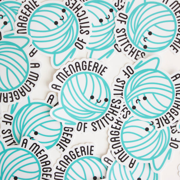 Kawaii Crochet Yarn Ball Vinyl Sticker - A Menagerie of Stitches Logo