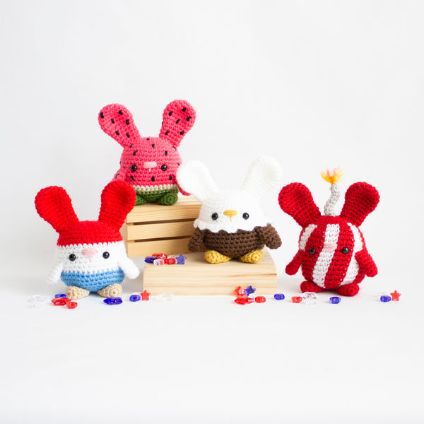 Seasonal Chubby Bunny Crochet Pattern Pack - July 4th Themed Amigurumi