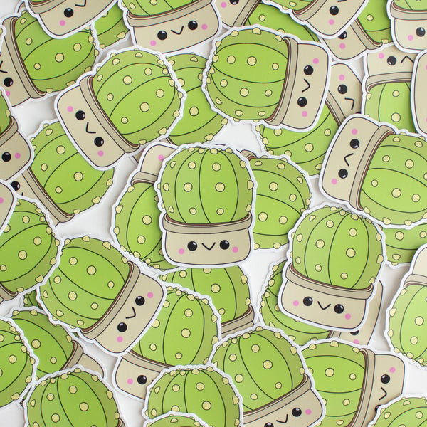 Kawaii Sand Dollar Cactus Crochet Sticker - Vinyl