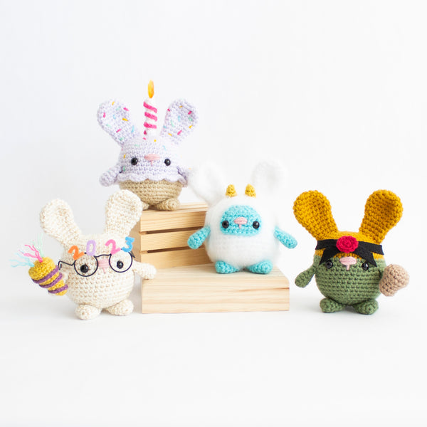 Seasonal Chubby Bunny Crochet Pattern Pack - New Years Celebration Themed Amigurumi