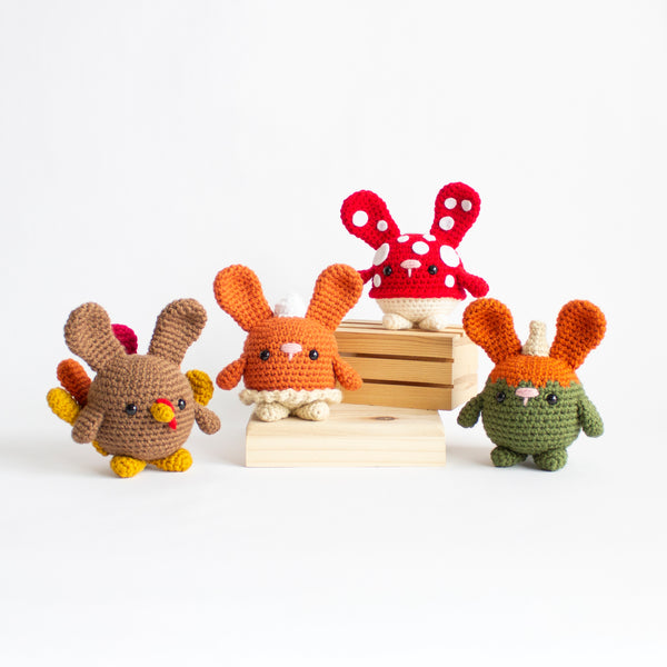Seasonal Chubby Bunny Crochet Pattern Pack - Thanksgiving Themed Amigurumi