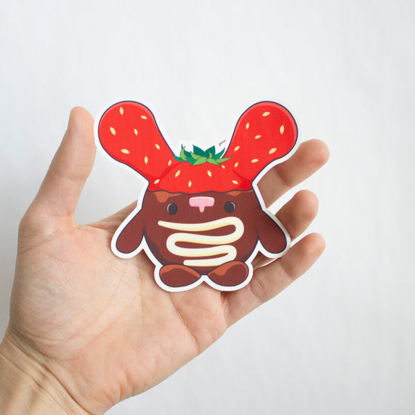 Chocolate Covered Strawberry Bunny Kawaii Crochet Sticker - Holding