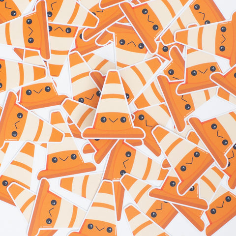Kawaii Orange Safety Cone Vinyl Sticker - Close Up