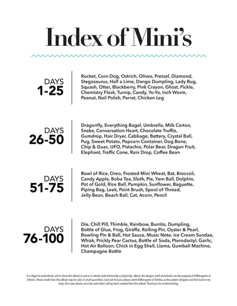 100 Days of Mini Amigurumi v2 - INDEX - A Menagerie of Stitches - Lauren Espy