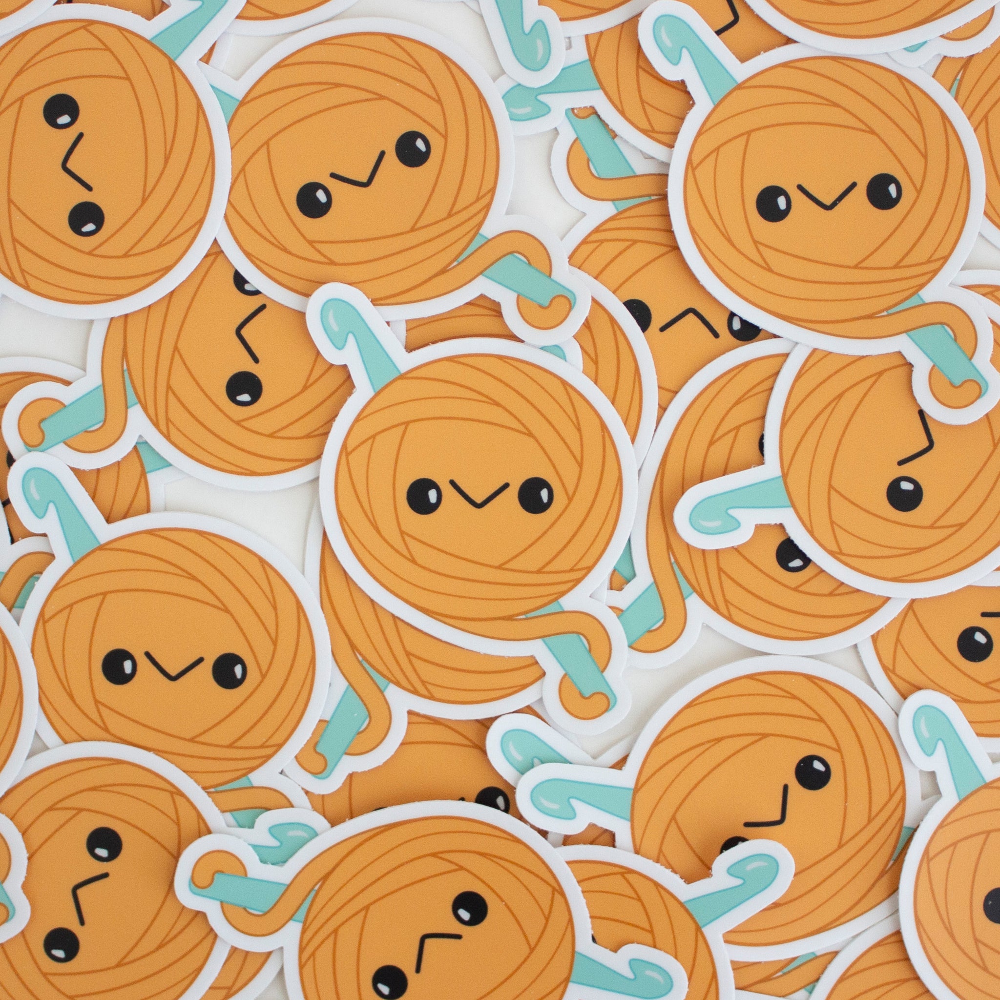 Kawaii Orange Yarn Ball Crochet Sticker - Blue Crochet Hook - Vinyl