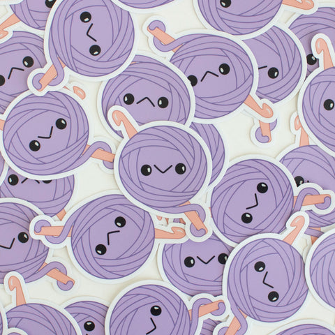 Kawaii Purple Yarn Ball Crochet Sticker - Pink Crochet Hook - Vinyl