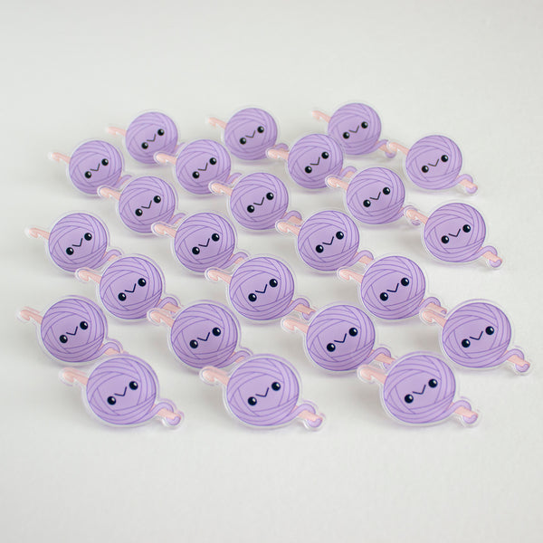 Purple Yarn Ball Acrylic Pin - Pink Crochet Hook - Group