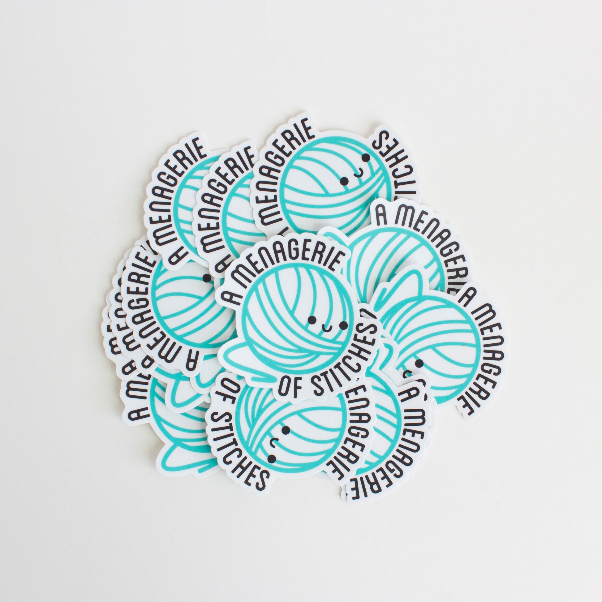 Kawaii Crochet Yarn Ball Vinyl Sticker - A Menagerie of Stitches Logo - Group