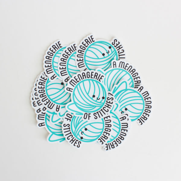 Kawaii Crochet Yarn Ball Vinyl Sticker - A Menagerie of Stitches Logo - Group