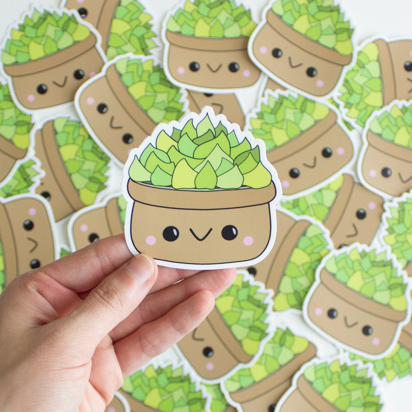 Kawaii Succulent Cactus Crochet Sticker - Vinyl Holding