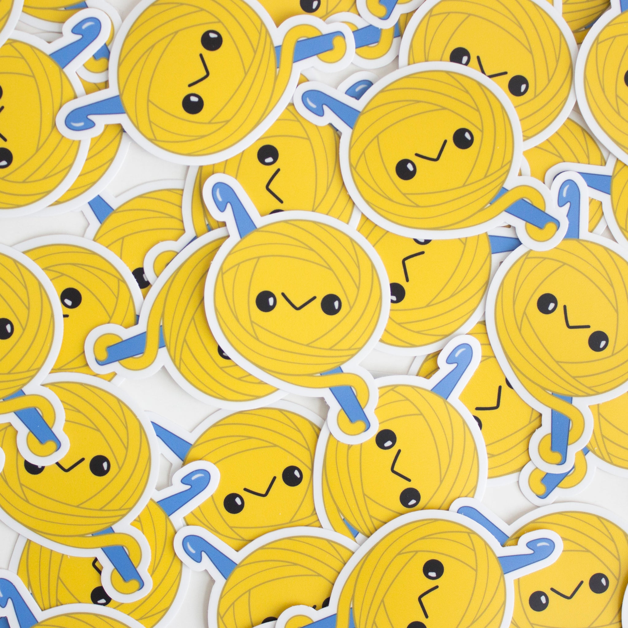 Kawaii Yellow Yarn Ball Crochet Sticker - Blue Crochet Hook - Vinyl